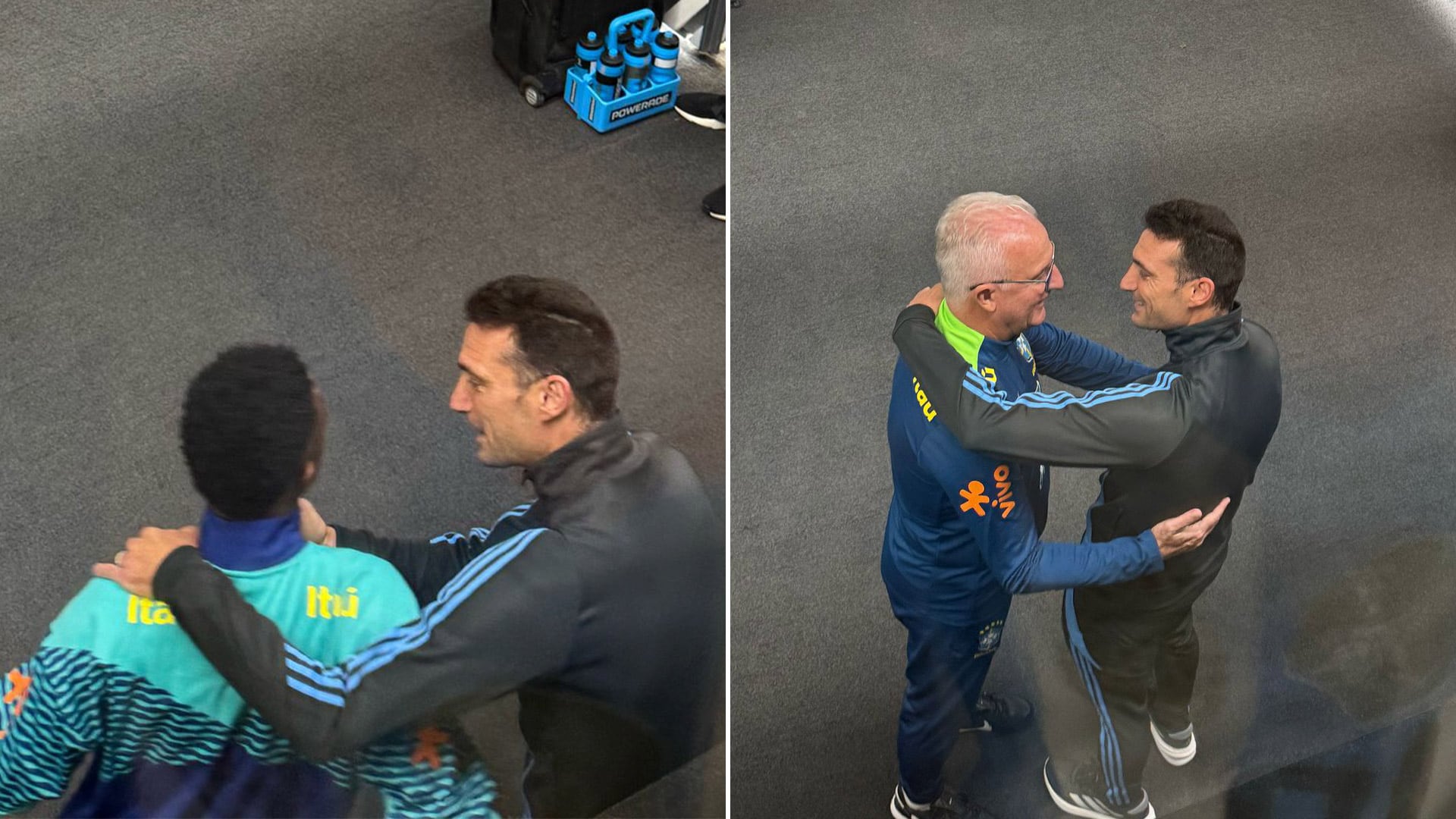 Escalofriante abrazo entre Scaloni y Raphinha en Argentina-Brasil